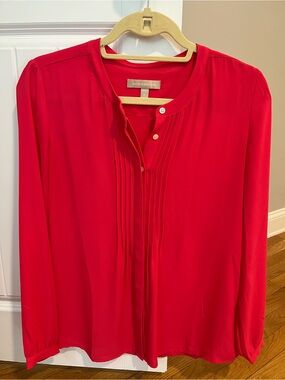 Banana Republic Women's Blush Red-Pink Pleated Button-Front Blouse